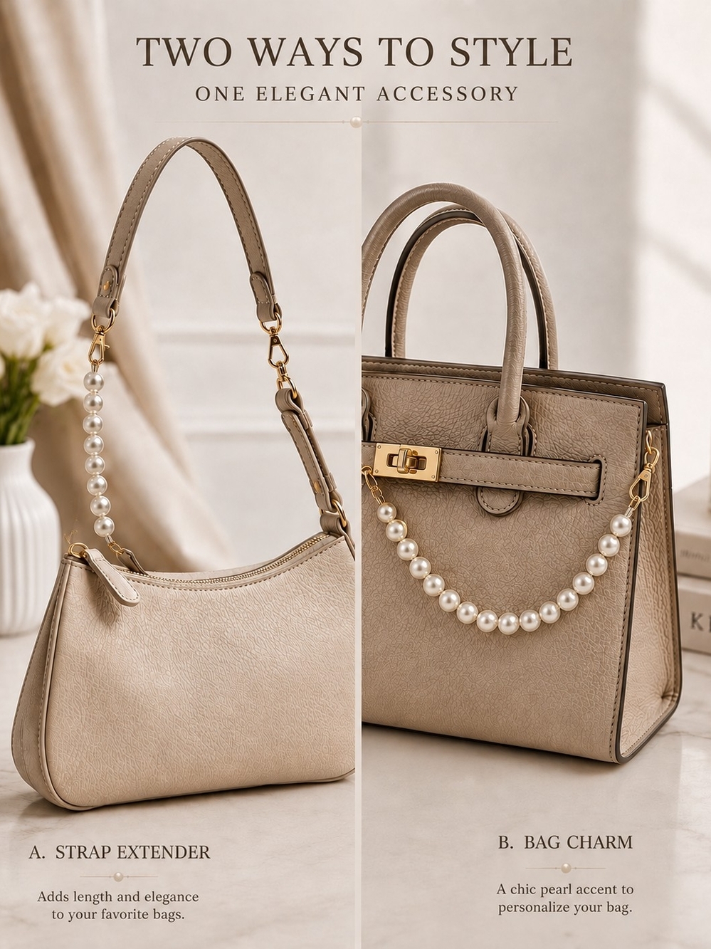 Elegant Pearl Bag Strap Extender Or Accent Bag Charm